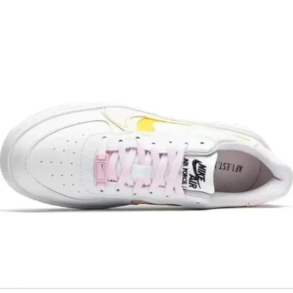 Nike Air Force 1 Platform White/Pearl Pink-Opti Yellow Womens 11.5 - Picture 2 of 13